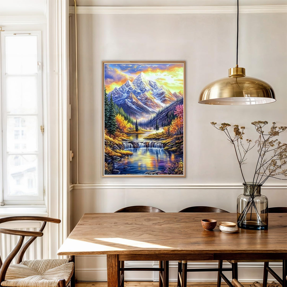 AIRDEA Scenery Diamond Art Paintings Kits for Adults,DIY Gem Art Kits for Beginner,12x16 in,Mountains and River,Round Full Drill AIRDEA