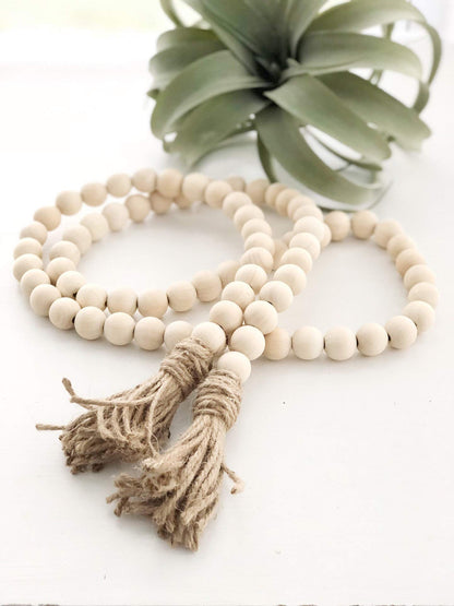 Natural Wood Bead Garland Set with Tassels, Farmhouse Beads Prayer Beads Wall Hanging Decor,57 Inches