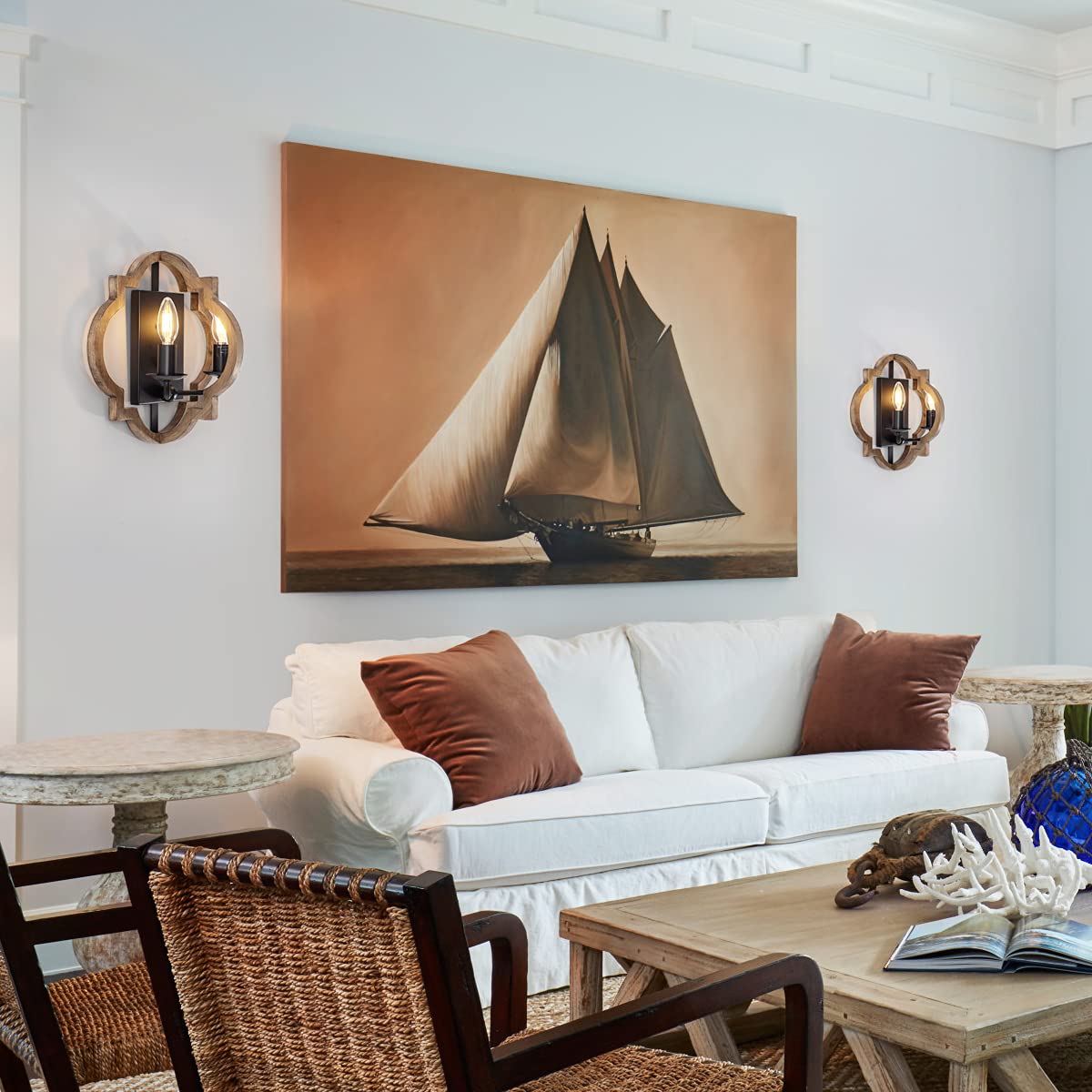 VILUXY Wood Wall sconces Retro Industrial Geometric Lantern Bedside Wall Sconce Lighting Fixture Black Wall Lamp for Bedroom, Hallway, Entryway, Passway, Dining Room 2 Pack VILUXY