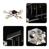 OKES 8-Lights Semi Flush Mount Ceiling Light Fixture,Black and Gold Modern Crystal Chandeliers,Farmhouse Lighting Fixtures for Dining Room Living Room Kitchen Bedroom Entryway OKES