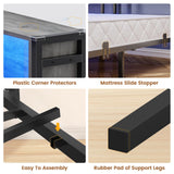 Hasuit Full Corner Bed Frame with Storage Bookcase, Full Size Daybed with 2 Underneath Storage Drawers, Kids Bed Unit with Charging Station and LED Light, Modern Teenagers Bedframe, Oak Gray Hasuit