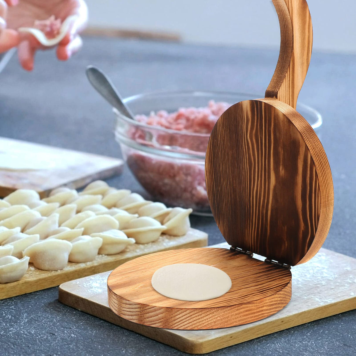 Dough Presser Dough Pressing Tool Wooden Wooden Tortilla Press Maker Manual Dumpling Wrapper Presser Kitchen Gadgets for Home Kitchen Wooden Taco Press Kichvoe