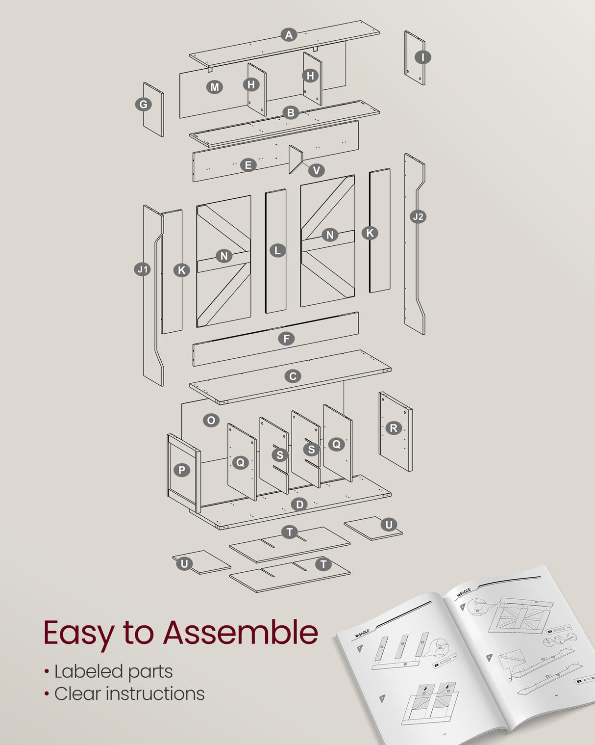 VASAGLE Hall Tree with Bench and Shoe Storage, Coat Rack with Shoe Bench, Entryway Furniture, 16 Open Compartments & Adjustable Shelf, 6 Tri-Hooks, Farmhouse Wooden Style, Heather Greige VASAGLE