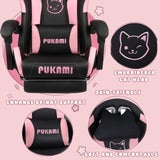 PUKAMI Gaming Chair Cute with Cat Ears,Ergonomic Computer Chair for Girl with Footrest and Headrest,Comfortable Reclining PC Game Chair for Adult,Teen,Black PUKAMI