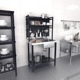 VINGLI 67'' Commercial Sink with Drainboard and Adjustable Shelves Pegboard for Hanging Tools, 304 Stainless Steel Table Freestanding Utility Counter Restaurant, Garage Silver & Black 1 VINGLI