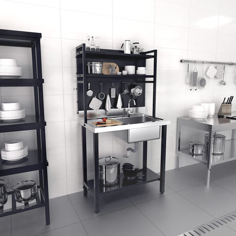 VINGLI 67'' Commercial Sink with Drainboard and Adjustable Shelves Pegboard for Hanging Tools, 304 Stainless Steel Table Freestanding Utility Counter Restaurant, Garage Silver & Black 1 VINGLI