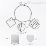 Framendino, 5 Set Sublimation Bracelets Blanks Heat Transfer Bracelet Adjustable Heart Square Photo Bezel Tray Craft Setting for Women Framendino