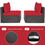 DORTALA 2 Piece Wicker Sectional Armless Chairs, Outdoor Rattan Sectional Sofa Set w/Cushions for Seat and Back, Additional Seats for Garden Balcony Patio Poolside, Red DORTALA