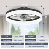 VOLISUN Low Profile Ceiling Fans with Lights and Remote, Fandelier Ceiling Fan Flush Mount, 3000K-6500K Smart Bladeless LED Fan Light, Black Modern Ceiling Fans with Lights for Bedroom VOLISUN