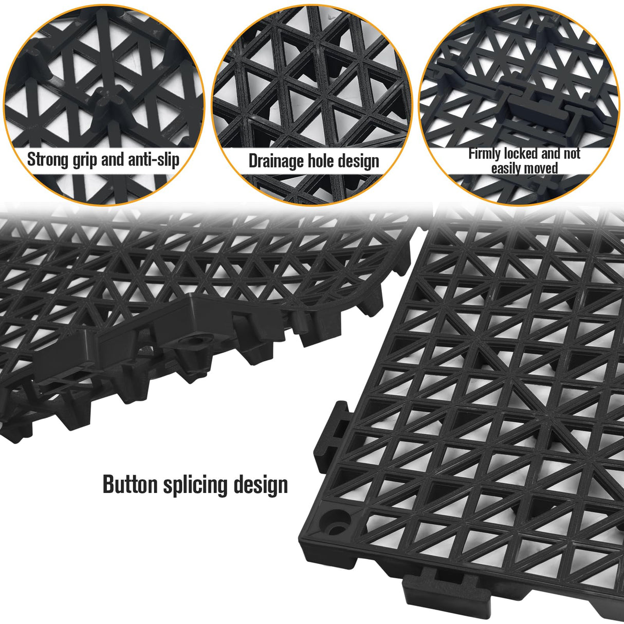 12 Pcs Drainage Mat Modular Interlocking Cushion 11.8" x 11.8" Interlocking Garage Floor Tiles Non-Slip Splicing Interlocking Rubber Floor Tiles for Drain, Deck, Pool, Outdoor/Indoor (Black) JOHAHTANG