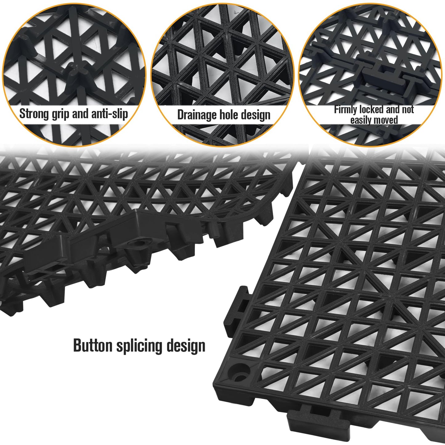 12 Pcs Drainage Mat Modular Interlocking Cushion 11.8" x 11.8" Interlocking Garage Floor Tiles Non-Slip Splicing Interlocking Rubber Floor Tiles for Drain, Deck, Pool, Outdoor/Indoor (Black)