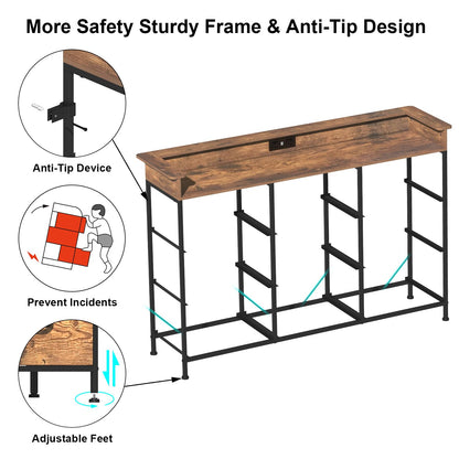 EXOTICA Industrial Dresser for Bedroom with Charging Station and LED Light Fabric Storage Dresser with 9 Fabric Drawers Chest of Drawers for Closet Hallway Sturdy Steel Frame Wooden Top