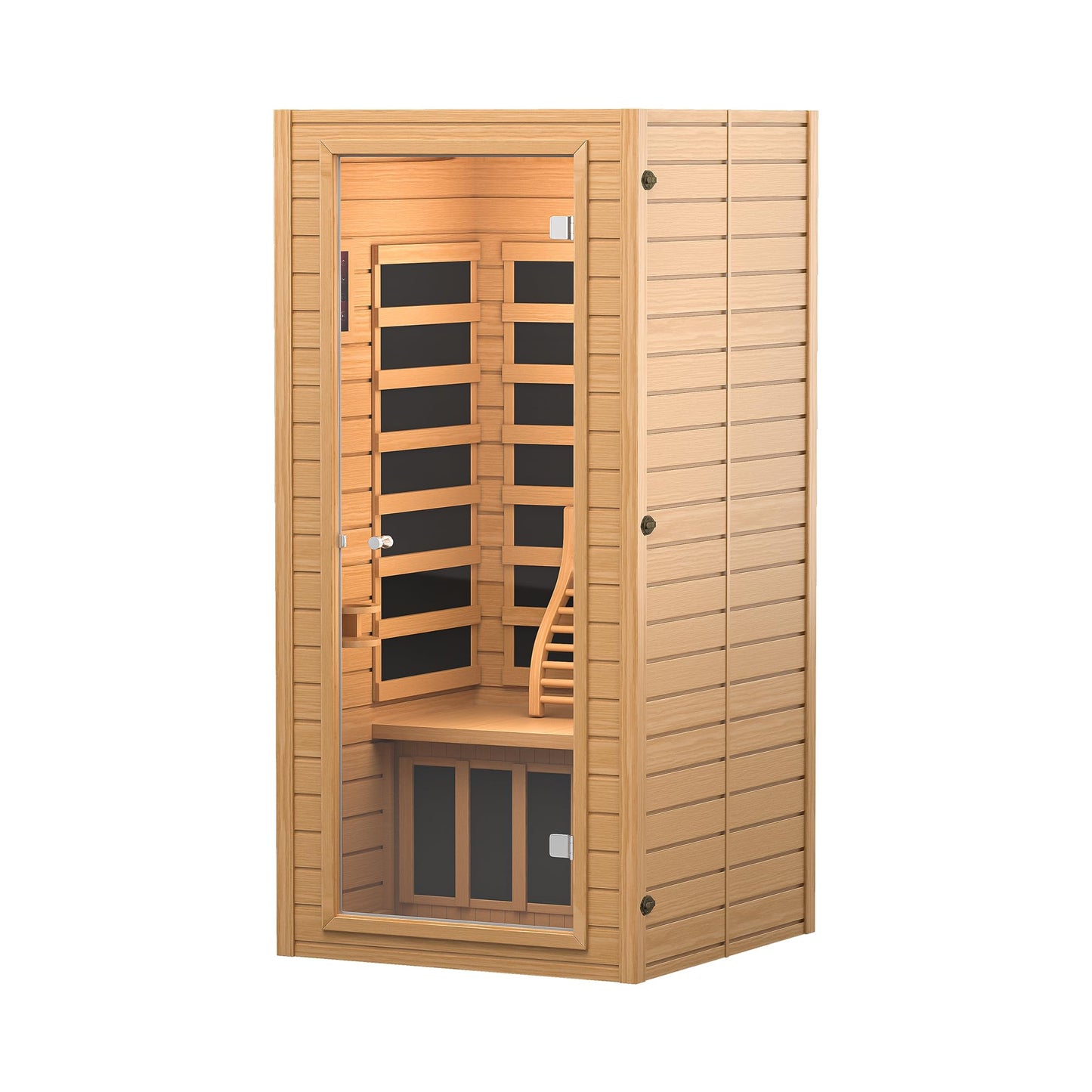 springspa Far Infrared Sauna Room, Near Zero EMF Canadian Hemlock Wood Sauna with 1400W, 9 Chromo Therapy Lights, Oxygen Ionizer, Bluetooth, LCD Control Pannel for Indoor Use, 1 Person - WoodArtSupply