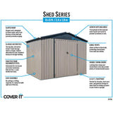 Metal Outdoor Galvanized Steel Storage Shed with Lockable Doors for Backyard or Patio Storage of Bikes, Grills, Supplies, Tools, Toys, for Lawn, Garden, and Camping, Tan (8x6) Cover-It