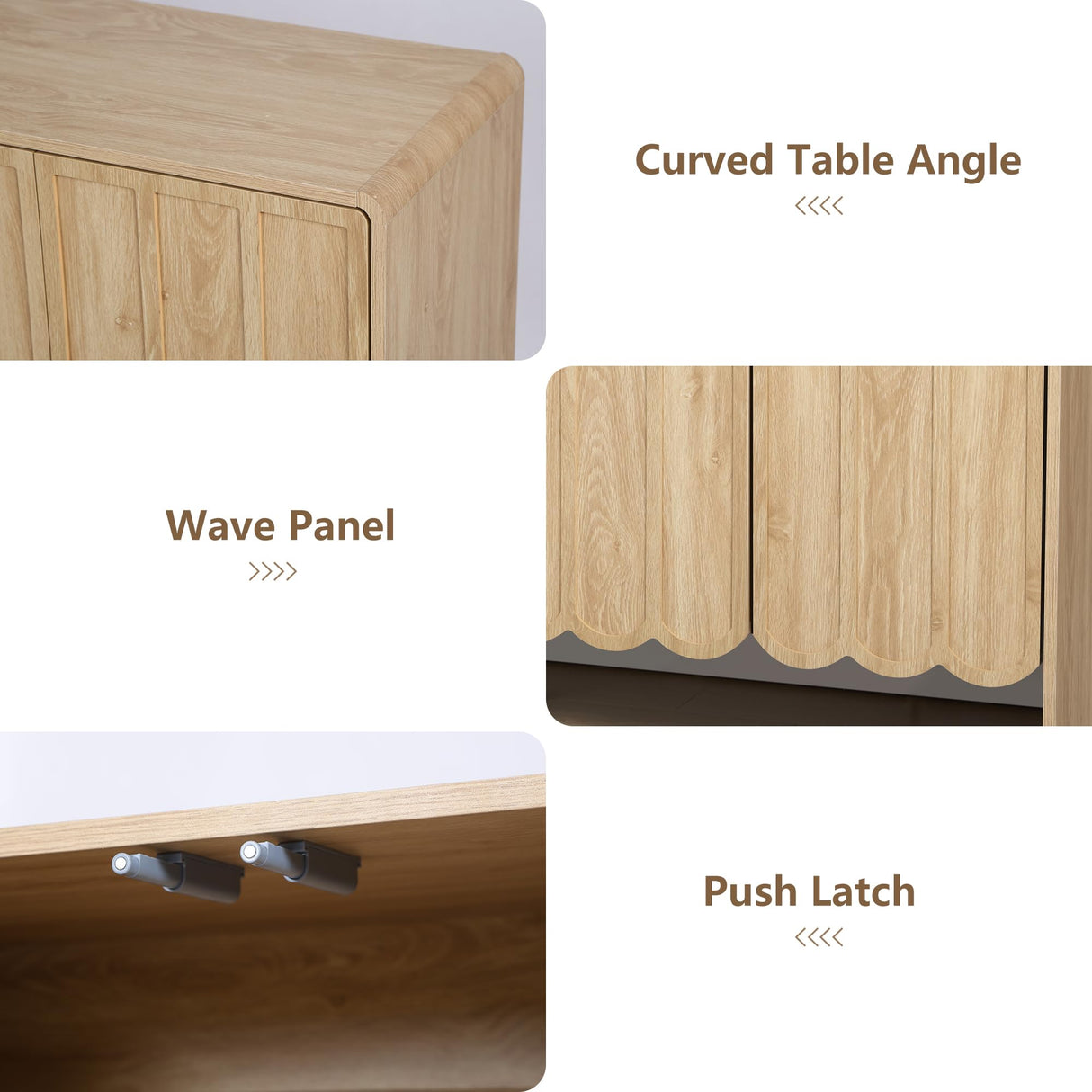 ORRD Sideboard Buffet Cabinet, Accent Storage Cabinets with 4 Doors, Farmhouse Wood Cabinet with Adjustable Shelves and Wave Panel for Living Room, Dining Room, Entry - Natural ORRD