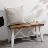 Wnutrees 30" Farmhouse Wood Bench, Rustic Solid Wood Entryway Bench Seat with Double X-Structure for Dining Room, Living Room, Hallway, Structural Stability, White Wnutrees