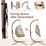 RADIATA Foldable Wicker Rattan Hanging Egg Chair with Stand, Swing Chair with Cushion and Pillow, Lounging Chair for Indoor Outdoor Bedroom Patio Garden (Beige with Stand) RADIATA