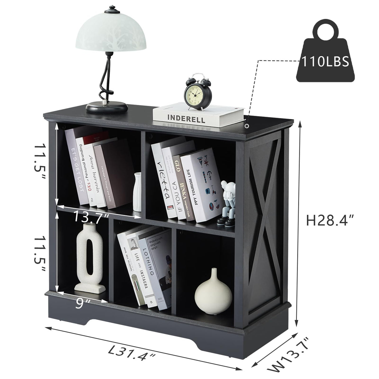 Farmhouse 5 Cube Bookshelf, Black Storage Organizer Bookcase, Kids Toy Storage Cabinet, Small Bookshelves Storage Organizer Shelf, Wood Display Cabinet Book Shelves for Bedroom,Living Room,Office FFBCFDK