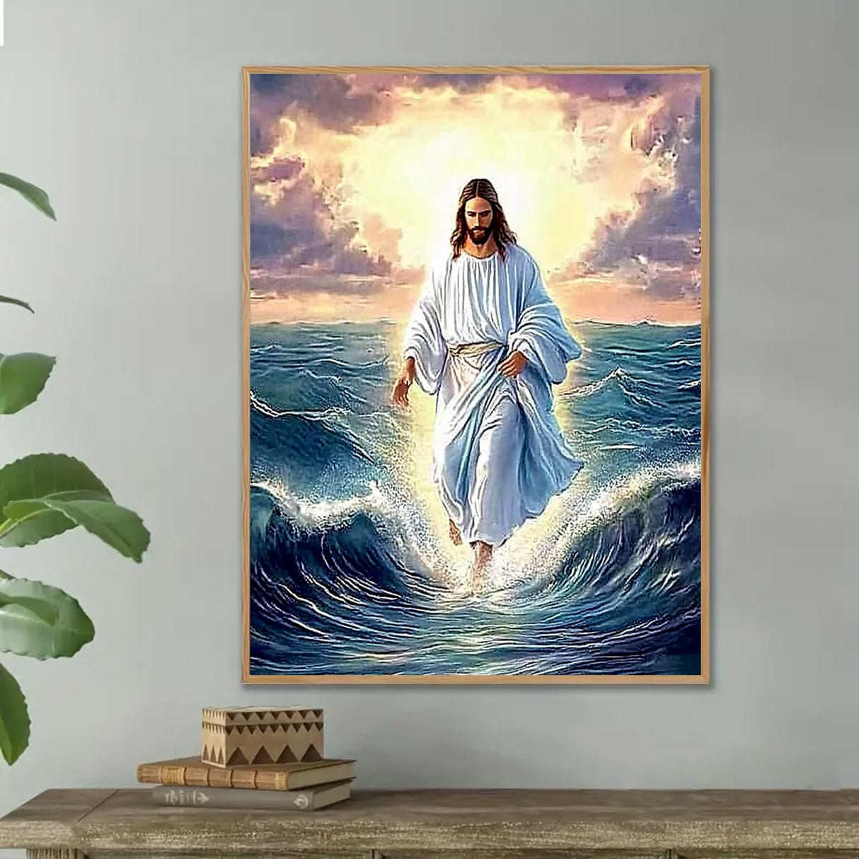 DIYDECORFUN Jesus Walk On Sea Diamond Painting Kits for Adults, 5D Jesus Christ Diamond Art Kits, Full Round Diamond Dots Painting with Numbers,Religious Christmas Beads Gem Art for Decor12x16Inches DIYDECORFUN