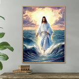 DIYDECORFUN Jesus Walk On Sea Diamond Painting Kits for Adults, 5D Jesus Christ Diamond Art Kits, Full Round Diamond Dots Painting with Numbers,Religious Christmas Beads Gem Art for Decor12x16Inches DIYDECORFUN
