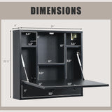 IFANNY Folding Wall Desk, Wood Wall Mounted Desk with Storage Drawer and Shelves, Fold Down Wall Mount Laptop Desk, Corner Floating Desk for Small Spaces (Black) IFANNY