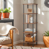 HOOBRO 5-Tier Corner Shelf Stand, Corner Square Rack Display Shelf, Tall Storage Plant Stand, Bookcase for Small Spaces, Living Room, Home Office, Kitchen, Rustic Brown and Black BF50CJ01 HOOBRO