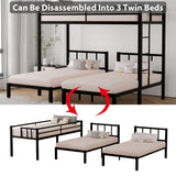 DreamBuck Triple Bunk Bed with Charging Station, Twin Over Twin Over Twin Metal Bunk Bed with Ladder, Guardrail & Storage Shelf, Convertible 3 Bunk Beds for Kids & Adults, Black DreamBuck