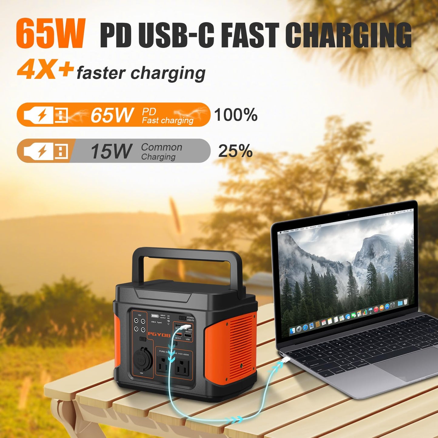 PGYOB 400W Portable Power Station, 296Wh Outdoor Solar Generator Backup Ternary Battery Pure Sine Wave Power Pack with AC/DC Outlet, PD 65W USB-C Outlet for Home, Camping, RV, Blackout, CPAP - WoodArtSupply