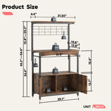 Bestier Bakers Racks with Storage Cabinet, Height-Adjustable 45" to 55" Microwave Stand for Kitchen with Wheels & Feet, Industrial Rolling Coffee Bar Shelf with 10 S-Hooks Rustic Brown Bestier