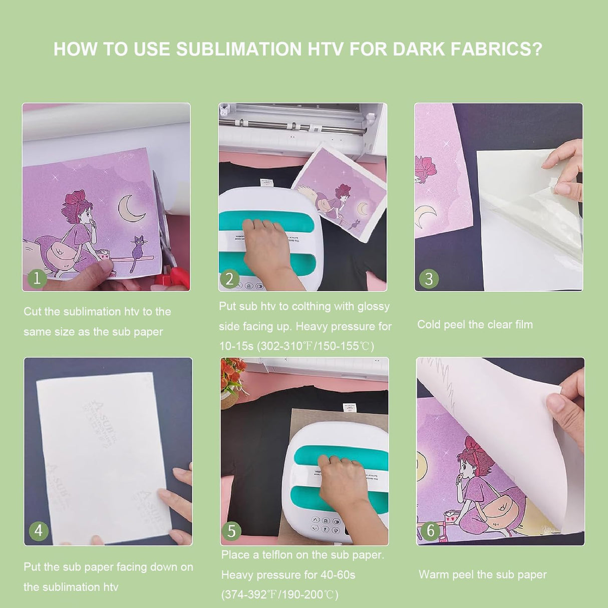 A ANGG Sublimation HTV for Dark/Light Fabric, Matte Sublimation Vinyl 12 inch X 8 ft, Sublimation Blanks for Sublimation Shirts/Bag/Hat/Pillow A ANGG