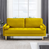 RXRRXY 67" Modern Velvet Loveseat Sofa Couch, Mid-Century Tufted Upholstered Small Love Seat Couch with 2 Pillows & 4 Golden Legs, 2-Seats Couches for Compact Space, Living Room, Apartment (Yellow) RXRRXY