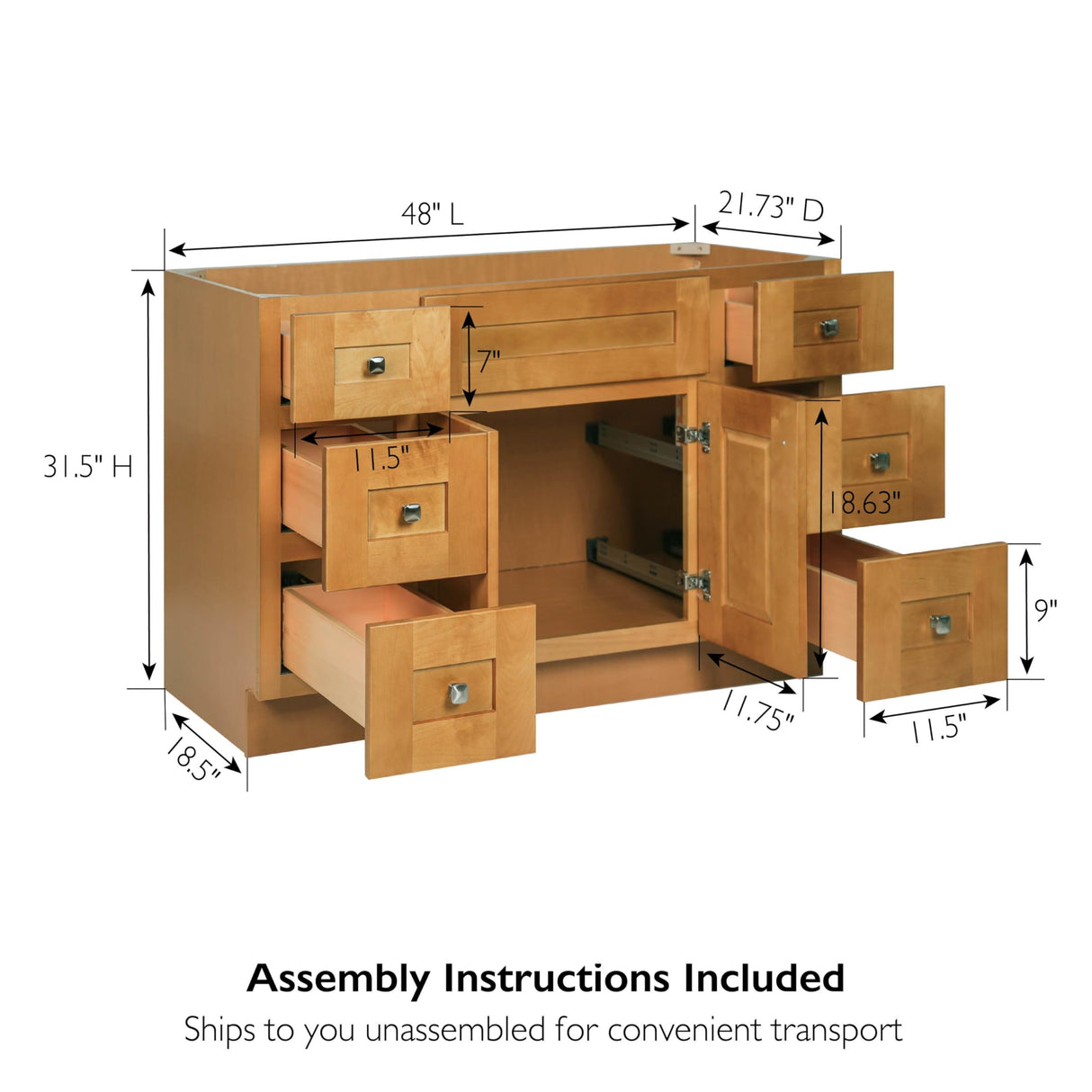 Design House Brookings 48 Inch Bathroom Vanity, Ready to Assemble, Modern Birch, 599001-MBH Design House