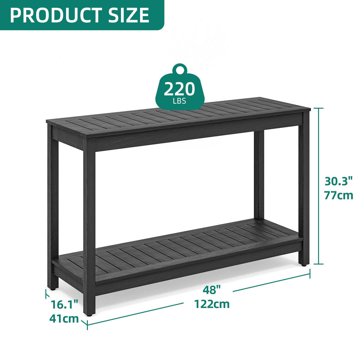 YITAHOME 48" Entry Console Table, 2-Shelf HIPS Indoor Outdoor Bar Table Multifunctional Buffet Storage Organizer with Adjustable Feet, Black YITAHOME