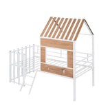 Harper & Bright Designs Kids House Beds Low Loft Bed Frame with Roof, Window, Guardrail and Ladder, Metal Twin Size Loft Bed for Kids Teens Girls Boys (Twin, White) Harper & Bright Designs