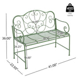 Christopher Knight Home Layon Iron Outdoor Bench, Patio Loveseat for 2 People, Durable Garden Bench with Floral Pattern Backrest, Slatted Seat for Park/Yard, Spacious Outdoor Seating, Matte Green Christopher Knight Home