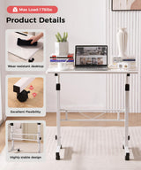 KLSMYHOKI Small Standing Desk Adjustable Height, Mobile Sit Stand up Desk Portable Rolling Desk with Wheels Standing Desk for Walking pad Treadmill White KLSMYHOKI