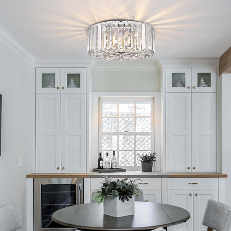 pasentel Farmhouse Crystal Round Flush Mount Modern Close to Ceiling Light Fixture, Drum Shade Ceiling Lights 2-Light Ceiling Lamp for Kitchen Island Dinning Room Bedroom Hallway, XDD007-2-CH pasentel