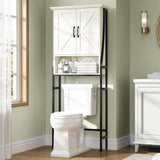 MXARLTR Over The Toilet Storage Cabinet, Over Toilet Bathroom Organizer, Above Toilet Storage Cabinet with Barn Doors Behind Toilet Bathroom Organizer Over-The-Toilet Cabinet (Cream White) MXARLTR