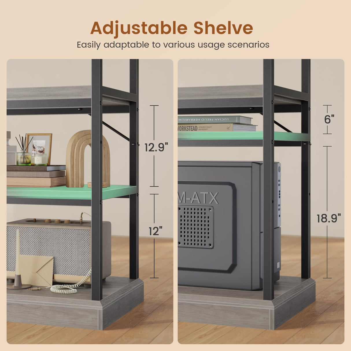 SEDETA Farmhouse 57.1" L Shaped Desk with Drawers, Home Office Desk with Storage Shelves, L Shaped Computer Desk with File Drawer & Bookshelves, Computer Desk with Power Outlets for Home Office, Grey SEDETA