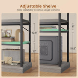 SEDETA Farmhouse 57.1" L Shaped Desk with Drawers, Home Office Desk with Storage Shelves, L Shaped Computer Desk with File Drawer & Bookshelves, Computer Desk with Power Outlets for Home Office, Grey SEDETA