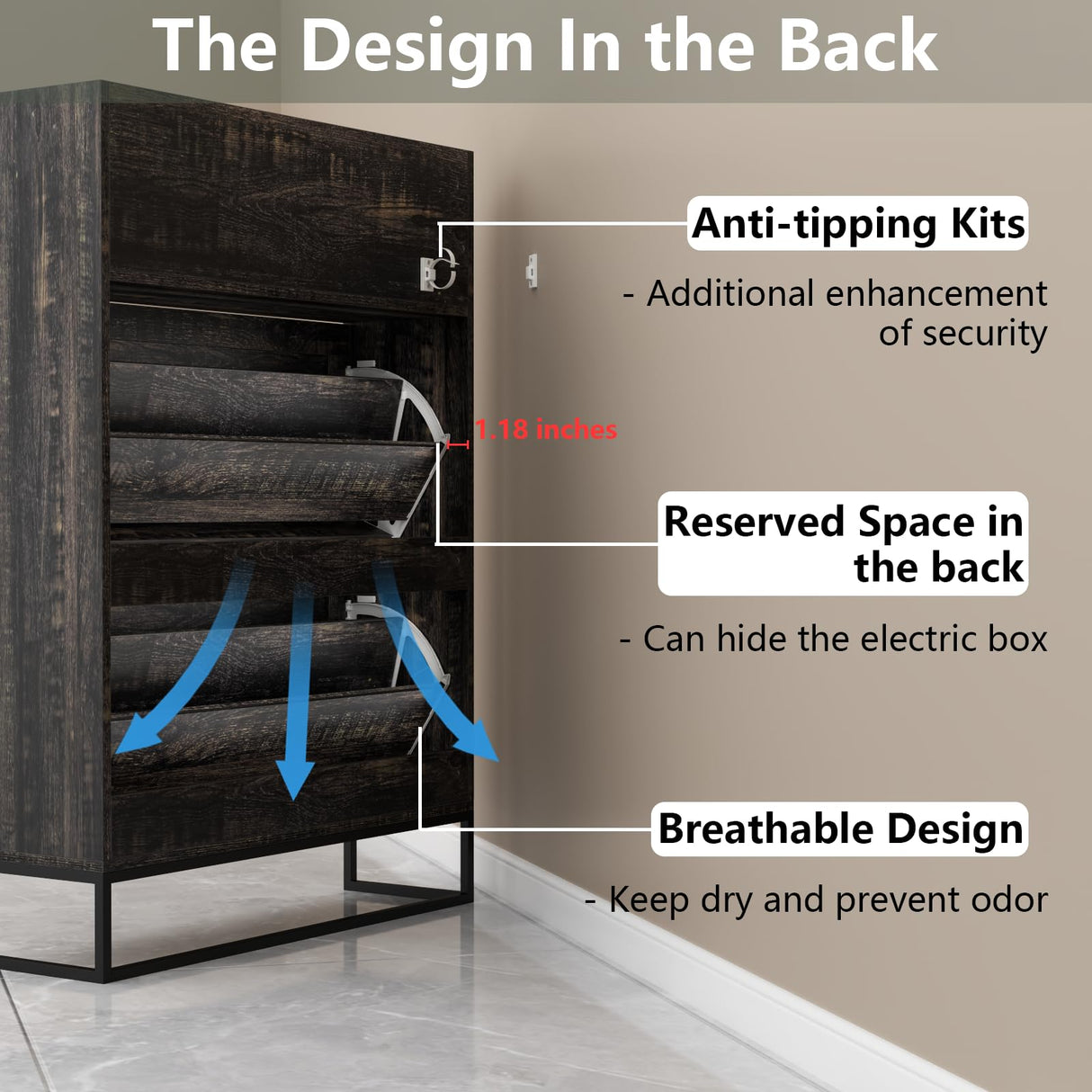 Auromie Shoe Cabinet, Freestanding Tipping Bucket Shoe Storage Cabinet with 2 Flip Drawers, Entryway Shoe Rack with Storage Top Cubby, Narrow Slim Hidden Shoe Organizer with Doors (Black Oak) Auromie