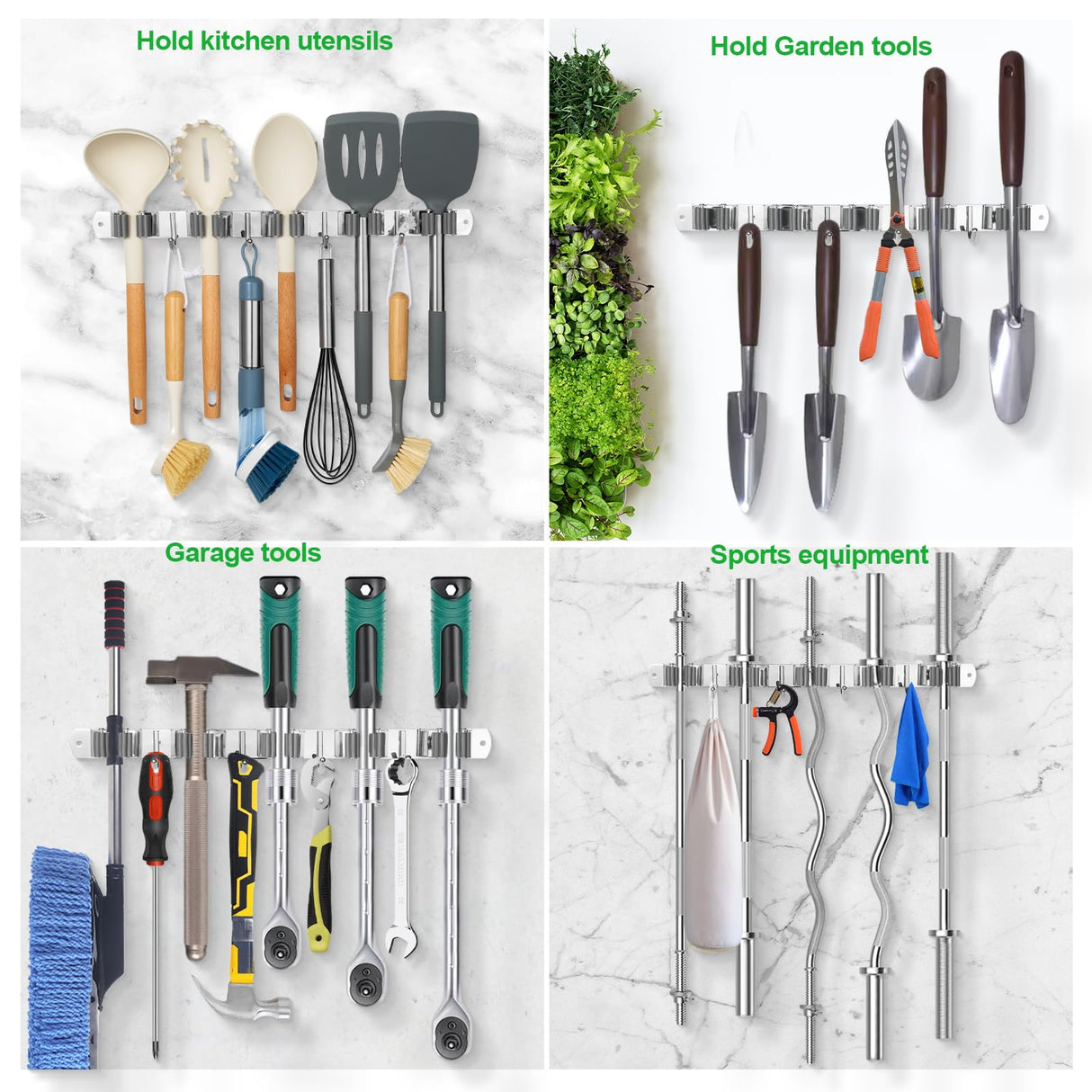 voze 5 Racks and 4 Hooks Mop and Broom Holder Wall Mount, Self Adhesive Heavy Duty Broom Hanger Organizer Storage Tool Racks for Kitchen Garden Laundry Garage voze