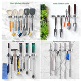 voze 5 Racks and 4 Hooks Mop and Broom Holder Wall Mount, Self Adhesive Heavy Duty Broom Hanger Organizer Storage Tool Racks for Kitchen Garden Laundry Garage voze