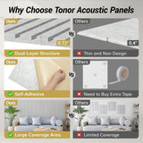 TONOR 4-Pack Bilayer Acoustic Panels Large Self-adhesive, 47.2” * 23.6” * 0.72” Adhesive Wall Panel, Large Soundproof Tiles for Echo Absorbtion, Acoustical Barrier of Polyester Fiber, Grey TONOR