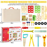 TONZE Kids Tool Set Wooden Toddler Tools Montessori Toys for 3 4 Year Olds, 34 PCS Educational STEM Construction Toys Pretend Play Toddler Tool Set Birthday Gift for Age 3-4 Boys & Girls TONZE