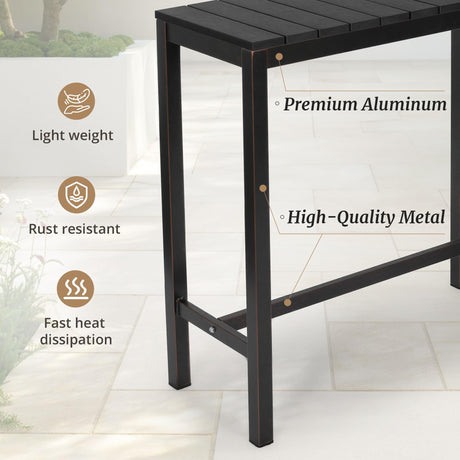 Cozyman Outdoor Bar Table, 55" Black Patio Bar Height Counter Table, Waterproof HDPS Slatted Top, Weather Resistant, Hot Tub, Balcony, Yard, Indoor or Outdoor Use Cozyman