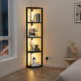 VILICK Corner Shelf with Light 5 Tier Tall Standing Shelf Dimmable Corner Floor Lamp with Shelves LED Corner Bookshelf Display Cabinet Shelf for Living Room, Bedroom, Home Decor VILICK