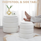 oakvivo Round Ottoman with Storage Set of 2, Soft Teddy Velvet Upholstered Foot Stool Vanity Chairs, Support 330lbs Padded Seat Multifunctional Ottomans Footrest, Foot Rest for Living Room, White oakvivo