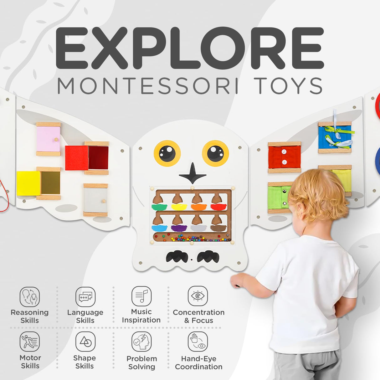 Monläurd® Owl Montessori Busy Board,Sensory Board,Educational Toys,Activity Cube,Wall Toys,Daycare Furniture,Playroom Furniture,Interactive Toys,Wooden Toys,Learning Toys,Boys and Girls 6 M+ Monläurd