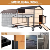 Chicken Coop Large Wooden Chicken Tractor for 6–8 Chickens, Outdoor Hen House with Metal Run Poultry Cage-Upgraded All Metal Frame Suumerpety